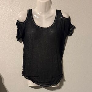 Derek Heart Black Sheer Cold Shoulder Top